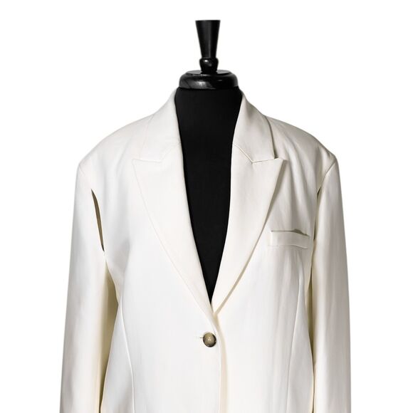 Zara Women's Blazer Ivory One Button Oversized Stretch Lined Suit Jacket L NWT - Picture 6 of 9